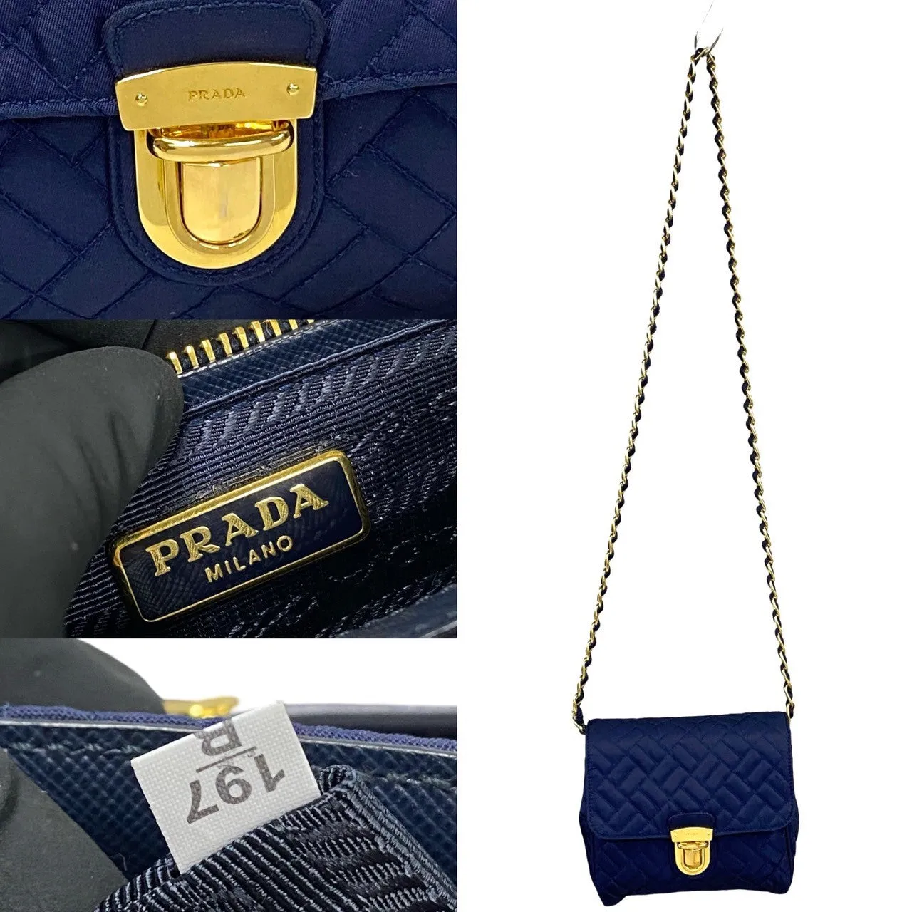PRADA Shoulder Bag Nylon Navy PRADA logo Metal Women Used