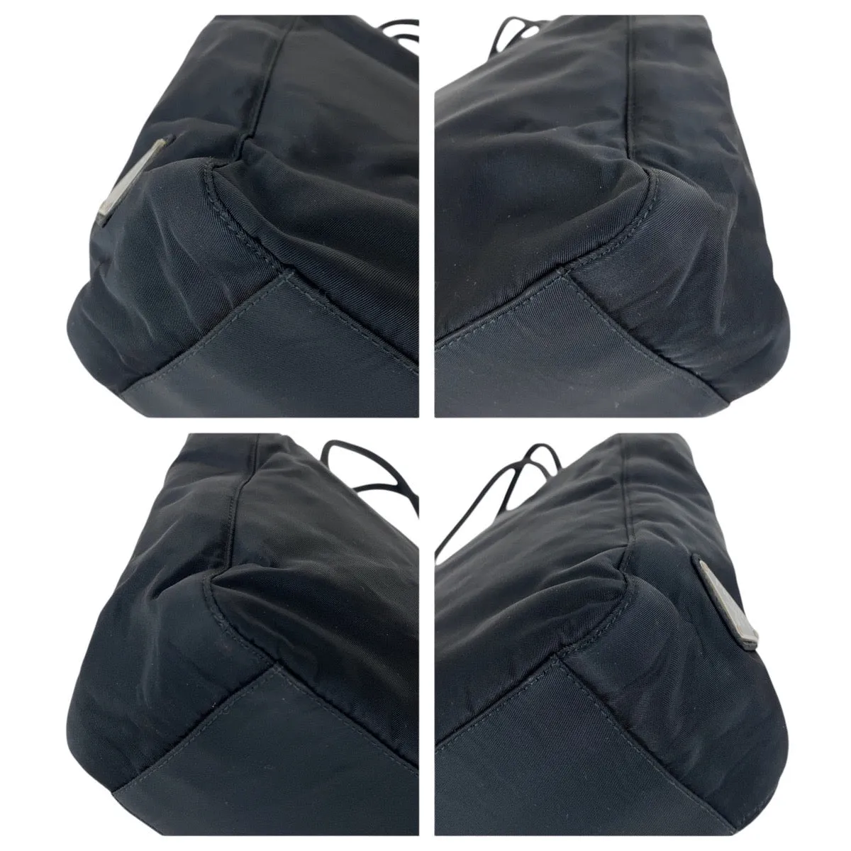 PRADA Tote Bag Nylon Black SilverMetal Tote Bag Shoulder Bag Test Triangle With logo Women Used