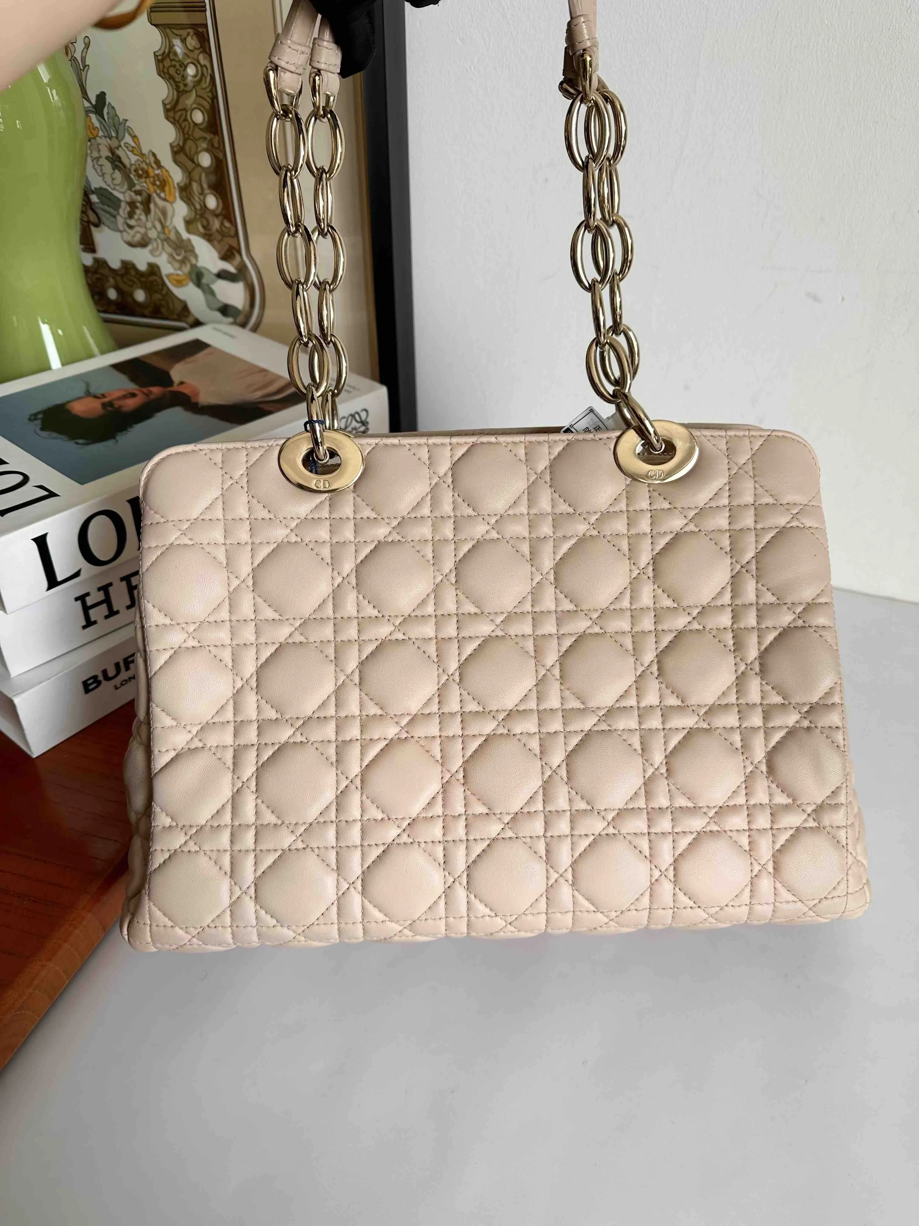 Preloved Dior Lady Dior Tote Shoulder Bag Beige #9C