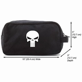 Punisher Skull Canvas Shower Kit Travel Toiletry Bag Case, Black & White