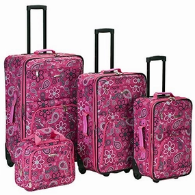 Rockland Luggage Brown Leaf 4 Piece Luggage Set, Pink Bandana, One Size