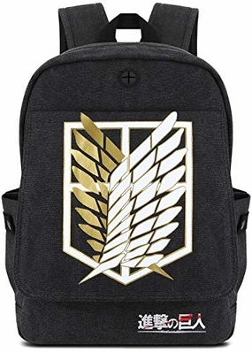 Roffatide Anime AttackonTitan Wings of Freedom Backpack for Men Printed Schoolbag Canvas Backpack Daypack with Headphone Hole Black