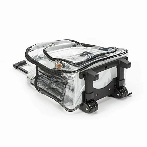 Rolling Clear Backpack Heavy Duty Bookbag Quality See Through Workbag Travel Daypack Transparent