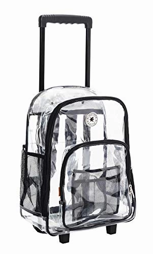 Rolling Clear Backpack Heavy Duty Bookbag Quality See Through Workbag Travel Daypack Transparent