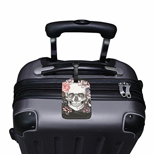 Rose Skull Travel Leather Luggage Baggage Suitcases Tags Label Set of 2