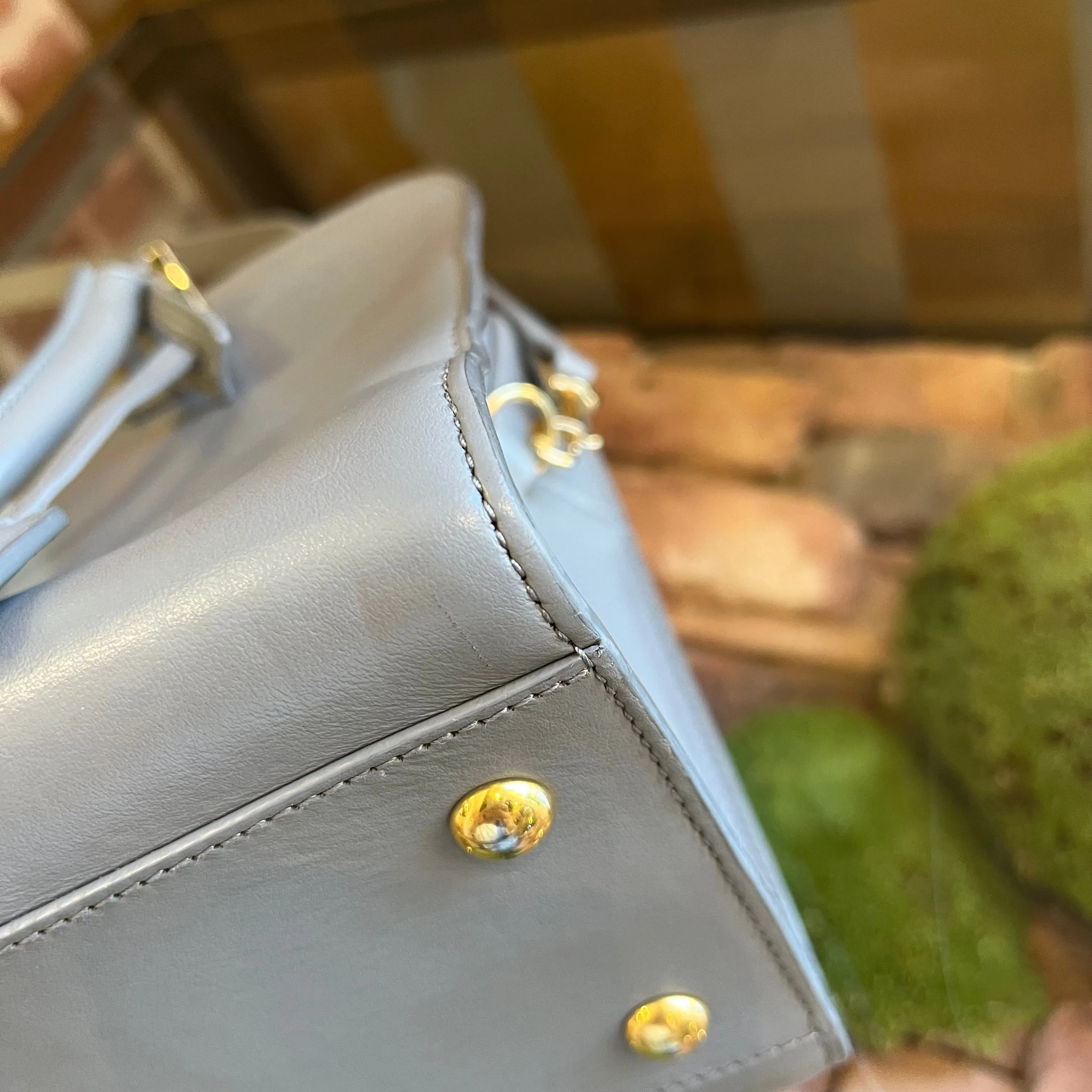 SAINT LAURENT Baby Cabas Gray Leather Top Handle Shoulder Bag