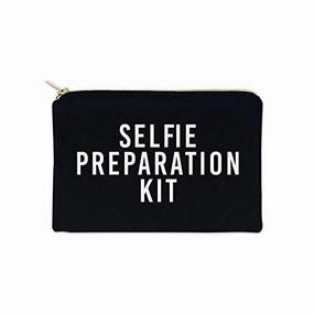Selfie Preparation Kit 12 oz Cosmetic Makeup Cotton Canvas Bag - (Black Canvas)