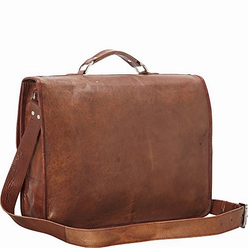 Sharo Leather Bags Wide Laptop Messenger And Brief Bag (Brown)