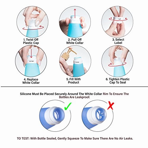 Silicone Travel Bottles & Toiletry Bag - Leak Proof, Refillable Shampoo, Lotion and Conditioner