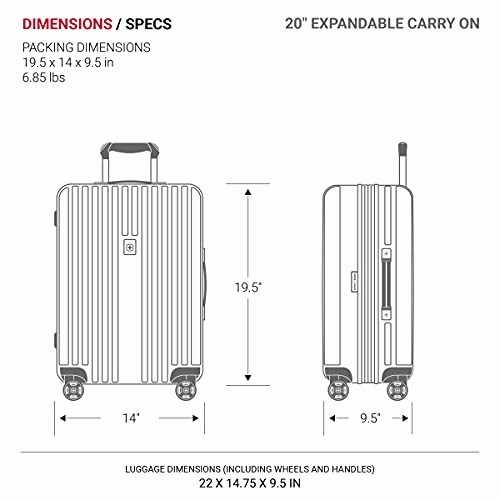 SwissGear 7910 Hardside Expandable Spinner Wheel Luggage with TSA Lock and USB, Black, Carry-On 20-Inch