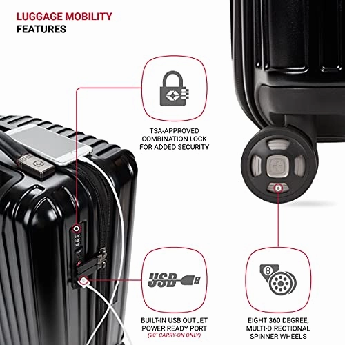 SwissGear 7910 Hardside Expandable Spinner Wheel Luggage with TSA Lock and USB, Black, Carry-On 20-Inch