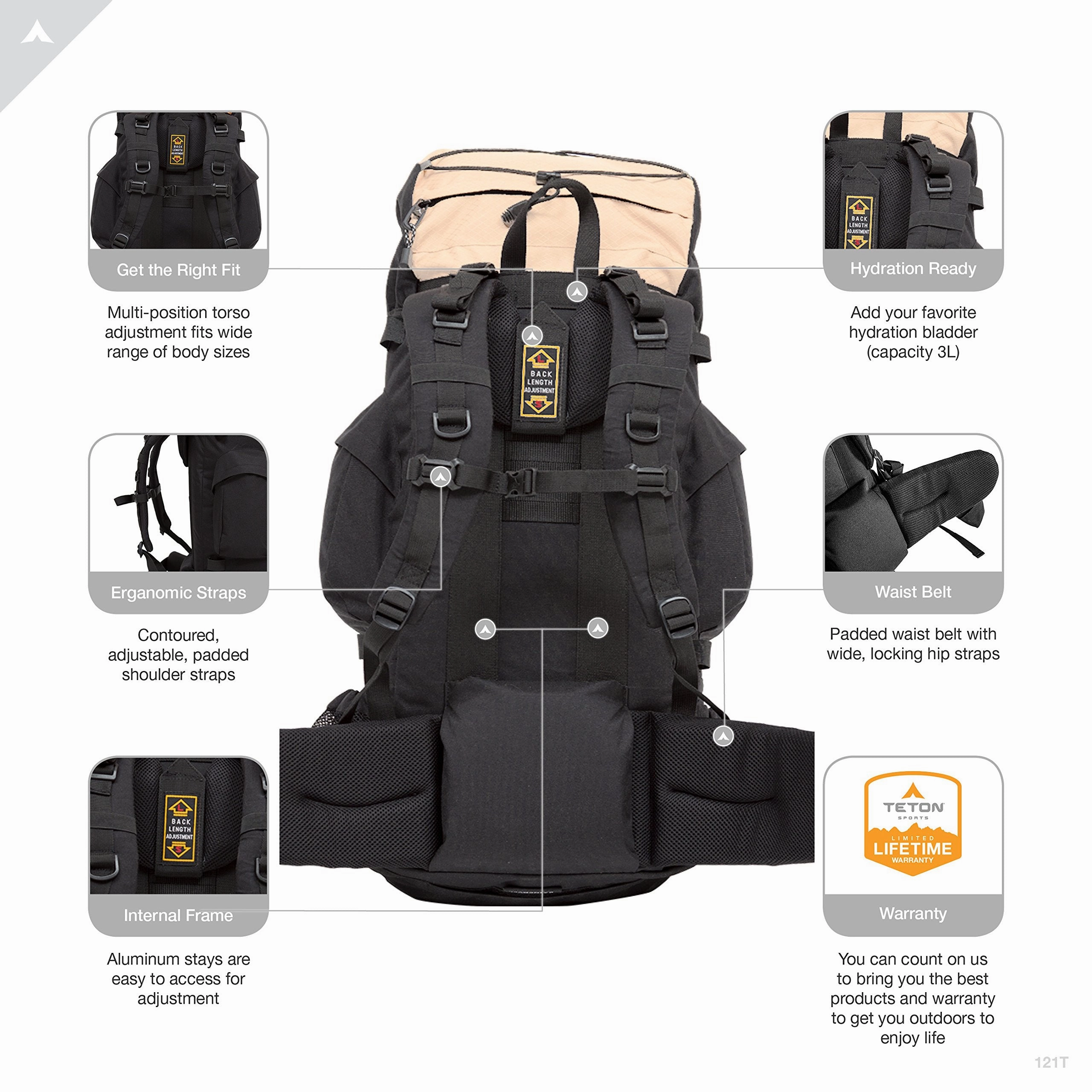 TETON Sports Scout 3400 Internal Frame Backpack; High-Performance Backpack for Backpacking, Hiking, Camping; Tan