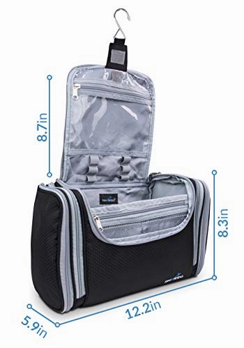 TRAVANDO XXL Toiletry Bag for Women"MAXI" with Hanging Hook - Large Wash Bag - Many Pockets - Travel Set, Travel Toiletry Kit Cosmetics Makeup Big Toilet Organizer Suitcase Luggage (Black)