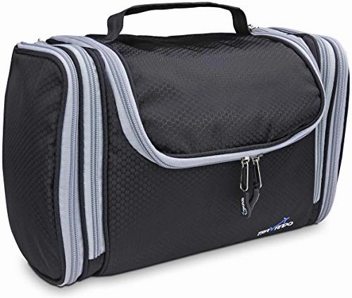 TRAVANDO XXL Toiletry Bag for Women"MAXI" with Hanging Hook - Large Wash Bag - Many Pockets - Travel Set, Travel Toiletry Kit Cosmetics Makeup Big Toilet Organizer Suitcase Luggage (Black)
