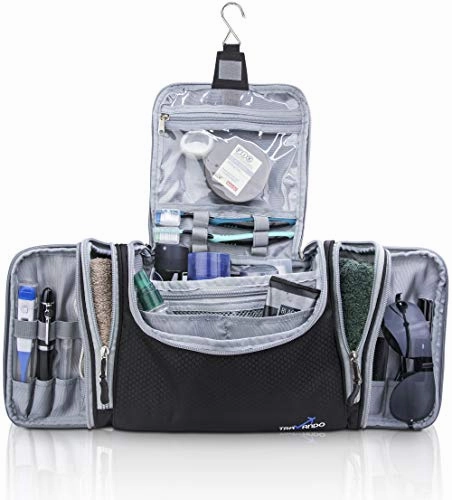 TRAVANDO XXL Toiletry Bag for Women"MAXI" with Hanging Hook - Large Wash Bag - Many Pockets - Travel Set, Travel Toiletry Kit Cosmetics Makeup Big Toilet Organizer Suitcase Luggage (Black)