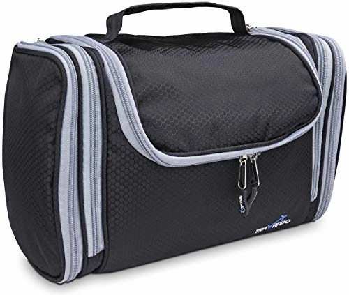 TRAVANDO XXL Toiletry Bag for Women"MAXI" with Hanging Hook - Large Wash Bag - Many Pockets - Travel Set, Travel Toiletry Kit Cosmetics Makeup Big Toilet Organizer Suitcase Luggage (Black)