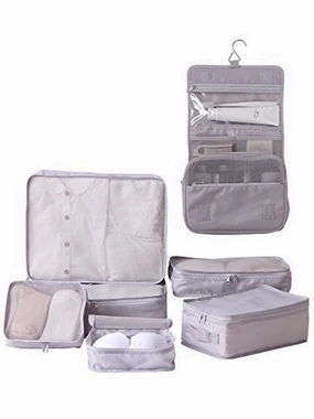 Travel Packing Cubes 7 Set, JJ POWER Luggage Organizers with toiletry kit shoe bag (Gray)