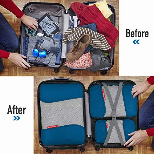 Travel Packing Cubes, Luggage Organizers L M 2Slim Laundry Bag Deep blue