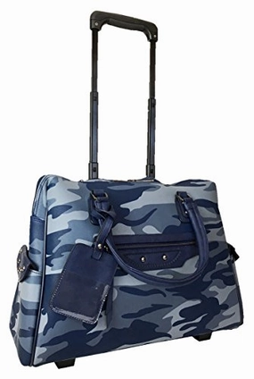 Trendy Flyer 20"L Computer/Laptop Bag Tote Duffel Rolling Wheel Case Purse Carry Camo Blue