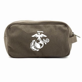 U.S. Marine Corps Semper Fidelis Dual Two Compartment Toiletry Kit Olive & White