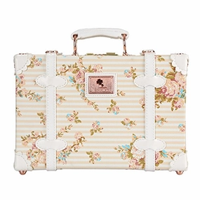 Unitravel Vintage Suitcase Pu Leather Small Floral Box With Straps Carry On 12"