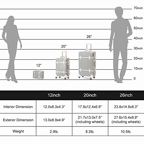Unitravel Vintage Suitcase Set 26 inch PU Leather Spinner Luggage with 12 inch Train Bag for Women (Light Gray)