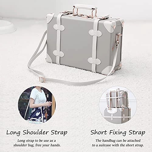 Unitravel Vintage Suitcase Set 26 inch PU Leather Spinner Luggage with 12 inch Train Bag for Women (Light Gray)