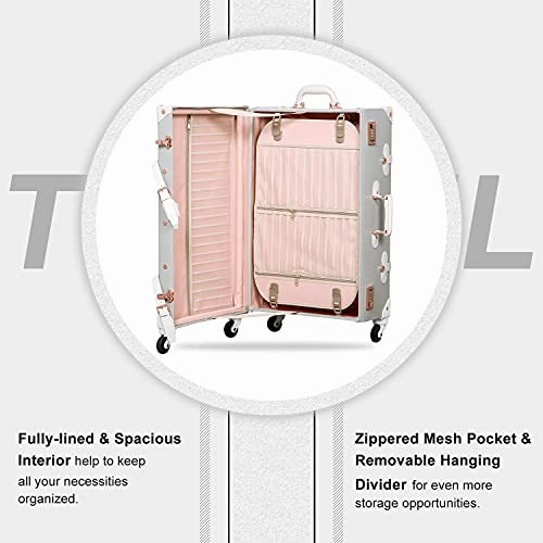 Unitravel Vintage Suitcase Set 26 inch PU Leather Spinner Luggage with 12 inch Train Bag for Women (Light Gray)