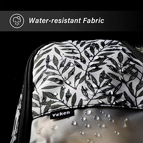 Veken 6 Set Packing Cubes, Travel Luggage Organizers with Laundry Bag & Shoe Bag (Black Leaf)