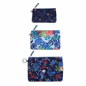 Vera Bradley Women's Set of 3 Pencil Pouch Toiletry Travel Bags Trio (Shore Thing)