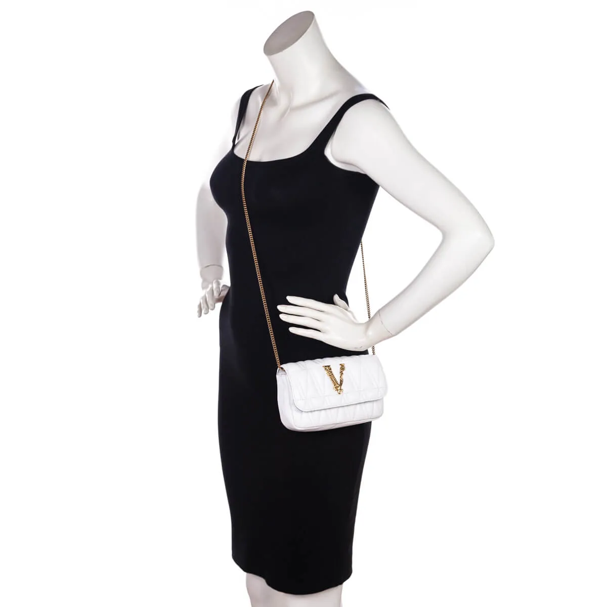 Versace White Quilted Lambskin Virtus Mini Shoulder Bag