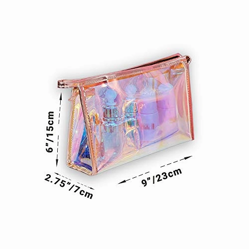 WestonBasics Holographic Makeup Bag, Set of 2 Iridescent Makeup Pouch for Cosmetic Toiletry, Pencil, Brush, Makeup Organizer Bags for Women Girls, Teens, Bridesmaids, Great for Travel, Gifts, 2 PCS