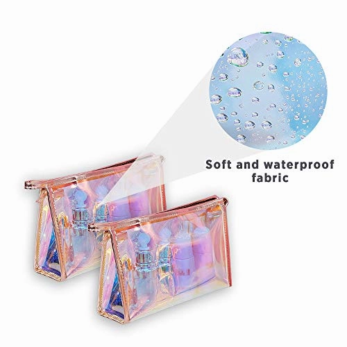 WestonBasics Holographic Makeup Bag, Set of 2 Iridescent Makeup Pouch for Cosmetic Toiletry, Pencil, Brush, Makeup Organizer Bags for Women Girls, Teens, Bridesmaids, Great for Travel, Gifts, 2 PCS