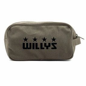 Willys Jeep Freedom Stars Military Canvas Shower Kit Travel Toiletry Bag Case in Olive & Black