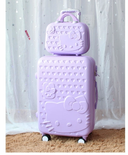 Women Large Capacity Luggage Set/Girls Hello Kitty Travel Suitcase Cosmetic Case 2Pcs/Set/14'' 20''
