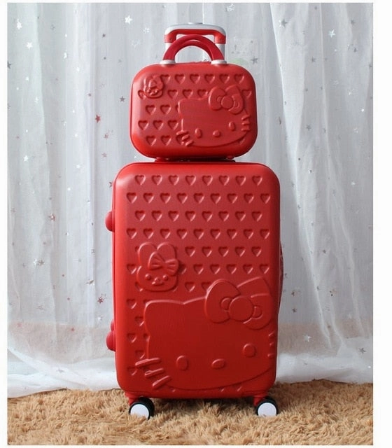 Women Large Capacity Luggage Set/Girls Hello Kitty Travel Suitcase Cosmetic Case 2Pcs/Set/14'' 20''