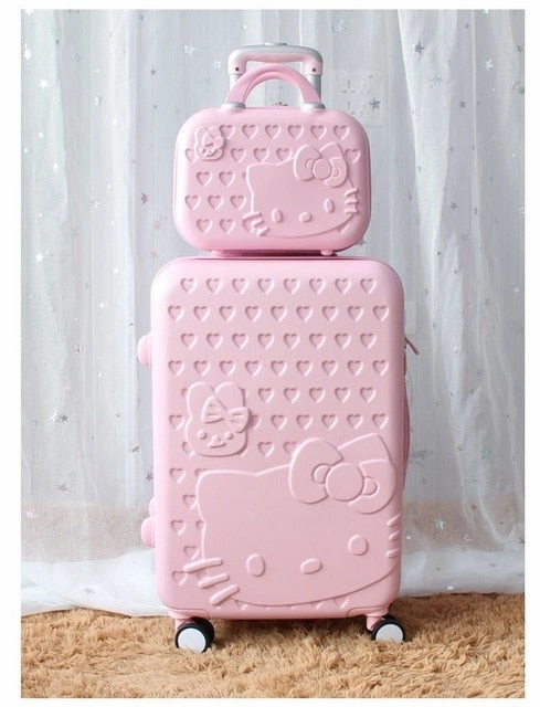 Women Large Capacity Luggage Set/Girls Hello Kitty Travel Suitcase Cosmetic Case 2Pcs/Set/14'' 20''