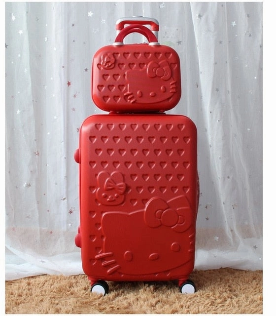Women Large Capacity Luggage Set/Girls Hello Kitty Travel Suitcase Cosmetic Case 2Pcs/Set/14'' 20''