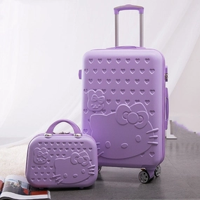 Women Large Capacity Luggage Set/Girls Hello Kitty Travel Suitcase Cosmetic Case 2Pcs/Set/14'' 20''