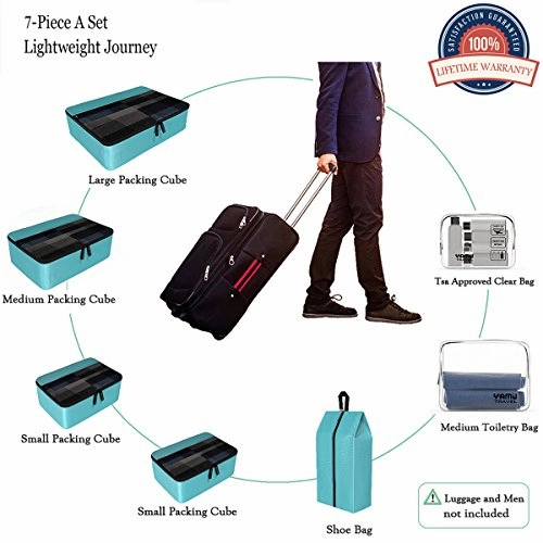 Yamiu Packing Cubes 7-Pcs Travel Organizer Accessories With Shoe Bag & 2 Toiletry Bags(Blue)