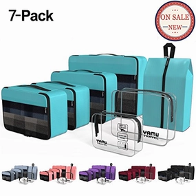 Yamiu Packing Cubes 7-Pcs Travel Organizer Accessories With Shoe Bag & 2 Toiletry Bags(Blue)