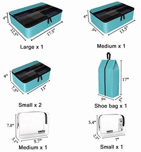Yamiu Packing Cubes 7-Pcs Travel Organizer Accessories With Shoe Bag & 2 Toiletry Bags(Blue)