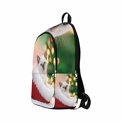 YPink Little Kitten Sitting in Santa Hat Against Fir TRE Casual Daypack Travel Bag College School Backpack for Mens and Women